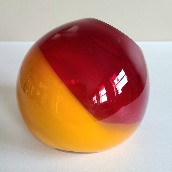 Murano(?) red yellow asymmetrical round organic contemporary design shape vase. - Picture 6 of 10